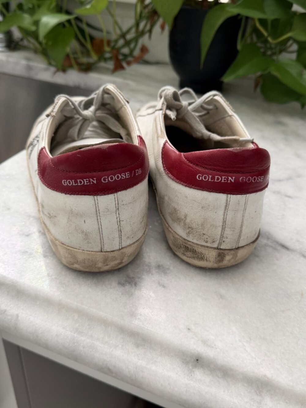 Golden Goose Superstar Sneakers White Leather Glitter Star Red Heel 41 / US 11 - Picture 2 of 6